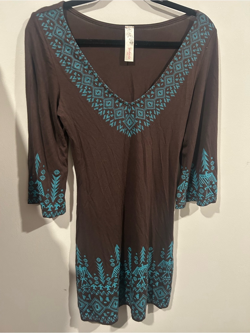 Yahada Brown Top with Pink Logo Detail